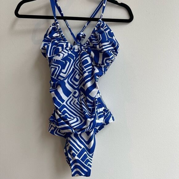 Kenneth Cole Reaction Womens Swimsuit One Piece Strappy Blue Size Medium - Picture 1 of 8